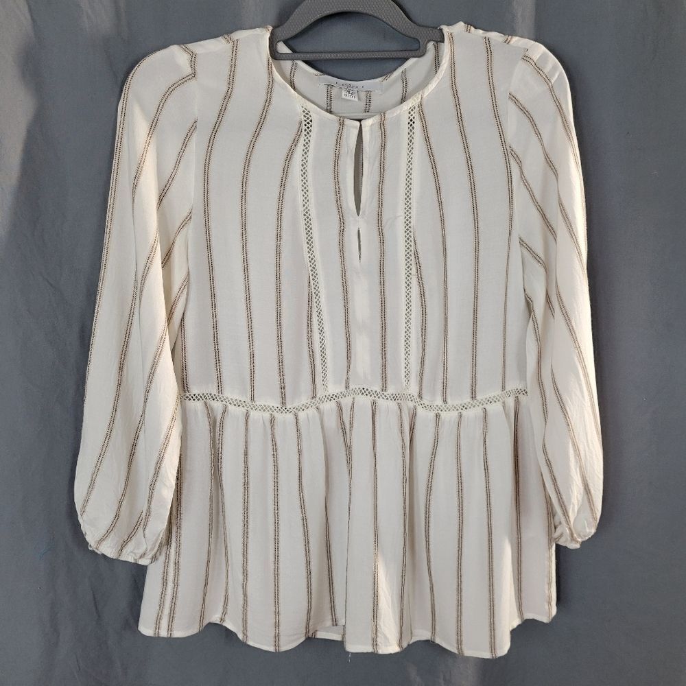 Fever Creme Colored Striped Baby Doll Top Size S‎